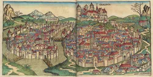 Средневековое изображение Кракова и прилегающих к нему городков.